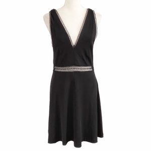 FREE PEOPLE BLACK SLEEVELESS OPEN EMBROIDERY RIBBED MINI DRESS - 8